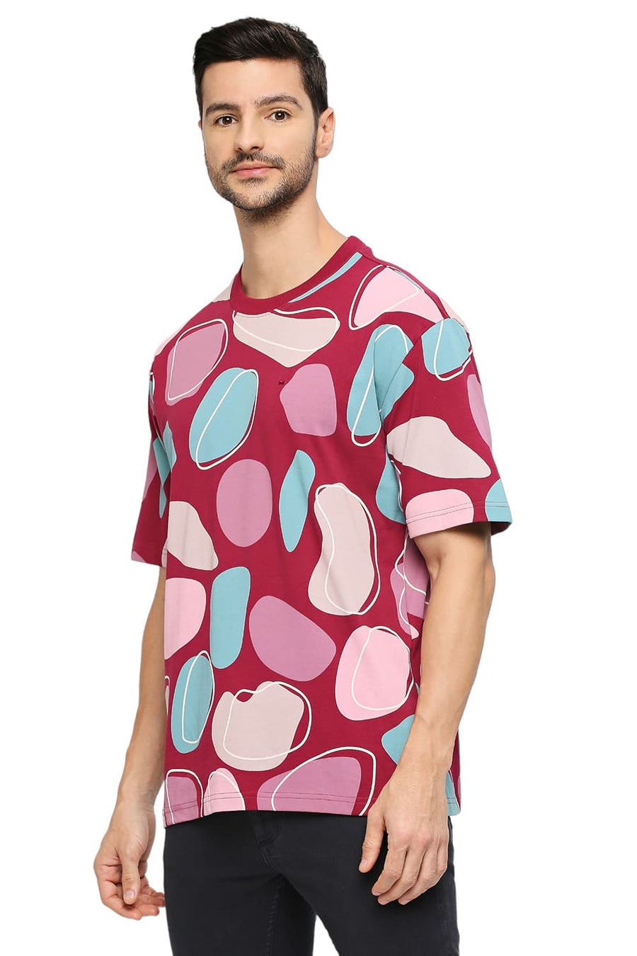 BASICS RELAXED FIT BEAUJOLAIS COTTON PRINTED CREW T-SHIRTS