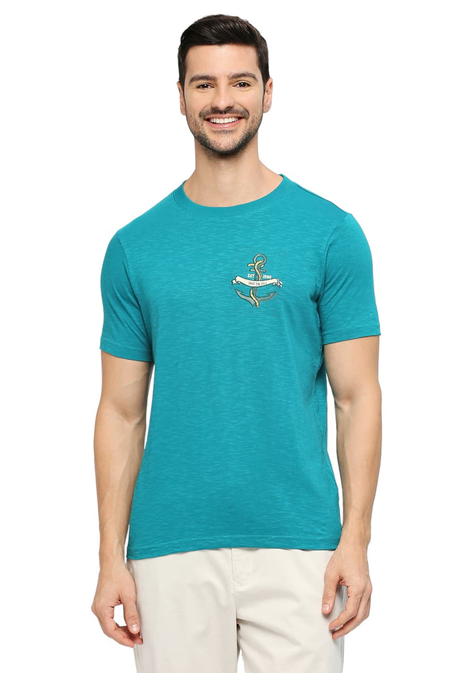 BASICS MUSCLE FIT KAYAKING COTTON SOLID CREW T-SHIRTS