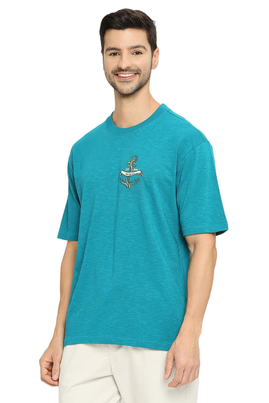 BASICS RELAXED FIT KAYAKING COTTON SOLID CREW T-SHIRTS