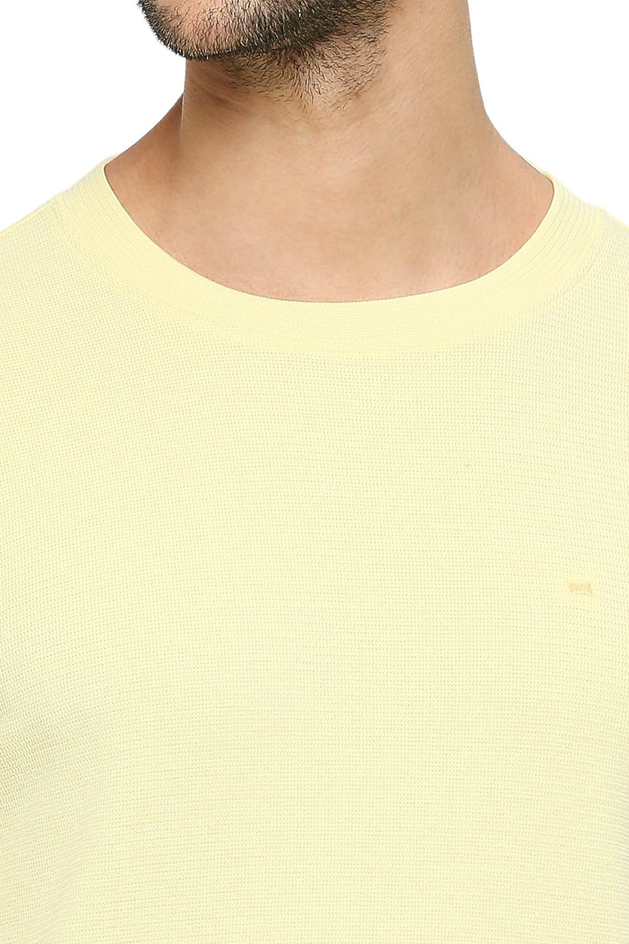 BASICS MUSCLE FIT FRENCH VANILLA COTTON POLYESTER STRETCH SOLID CREW T-SHIRTS