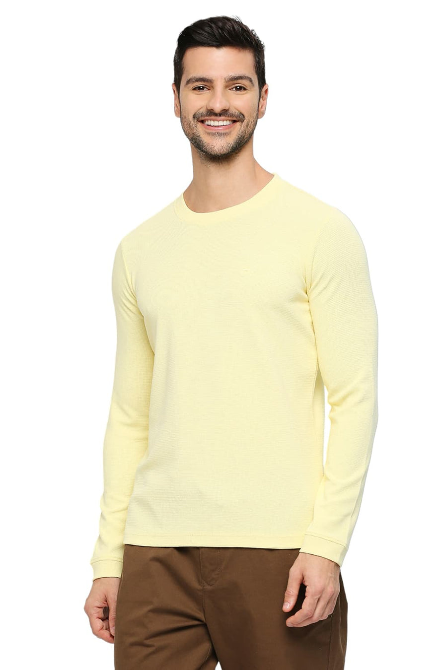 BASICS MUSCLE FIT FRENCH VANILLA COTTON POLYESTER STRETCH SOLID CREW T-SHIRTS