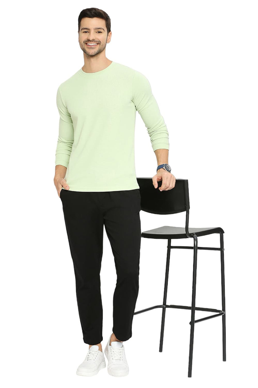 BASICS MUSCLE FIT REED COTTON POLYESTER STRETCH SOLID CREW T-SHIRTS