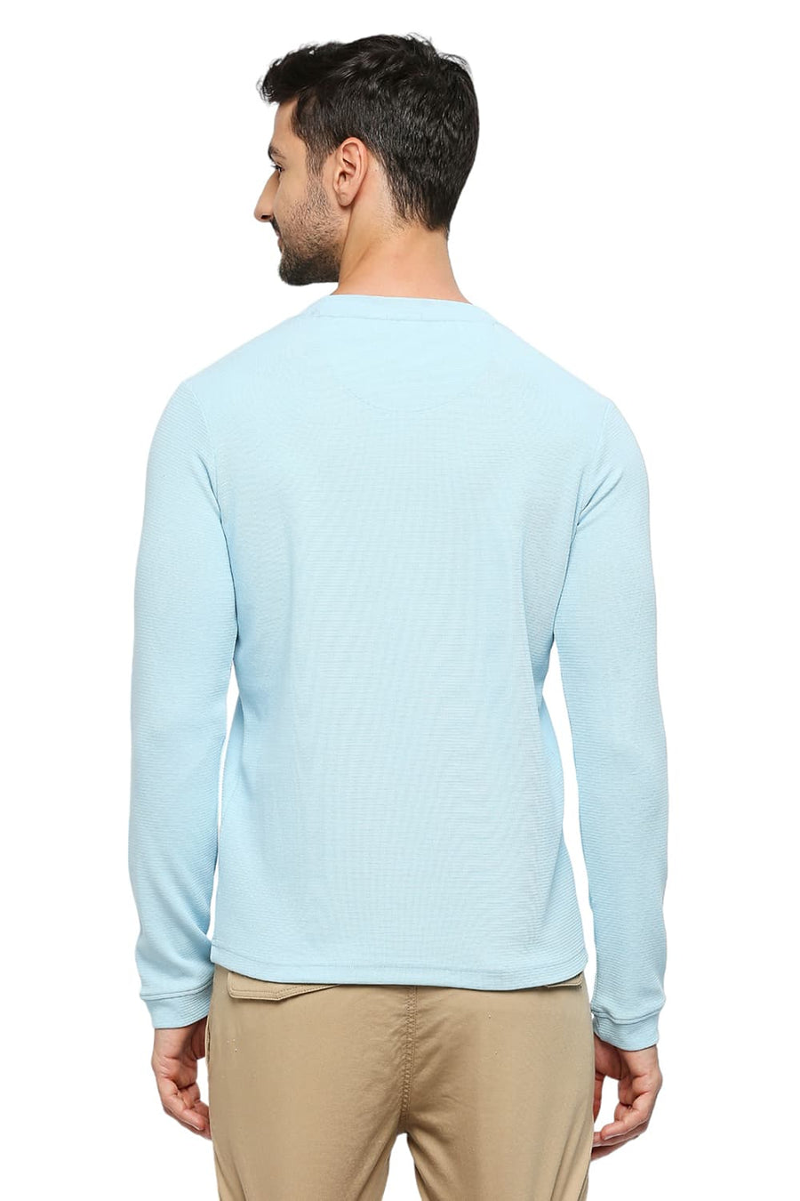 BASICS MUSCLE FIT CRYSTAL BLUE COTTON POLYESTER STRETCH SOLID CREW T-SHIRTS