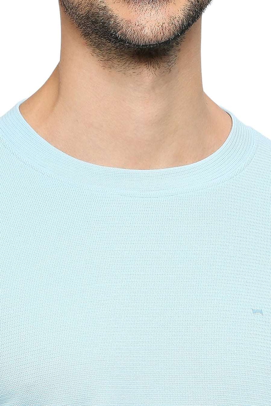 BASICS MUSCLE FIT CRYSTAL BLUE COTTON POLYESTER STRETCH SOLID CREW T-SHIRTS