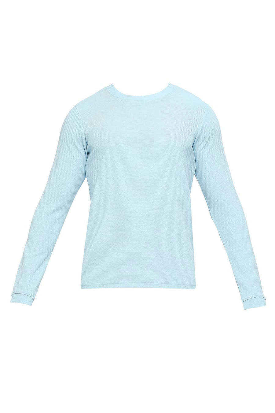 BASICS MUSCLE FIT CRYSTAL BLUE COTTON POLYESTER STRETCH SOLID CREW T-SHIRTS