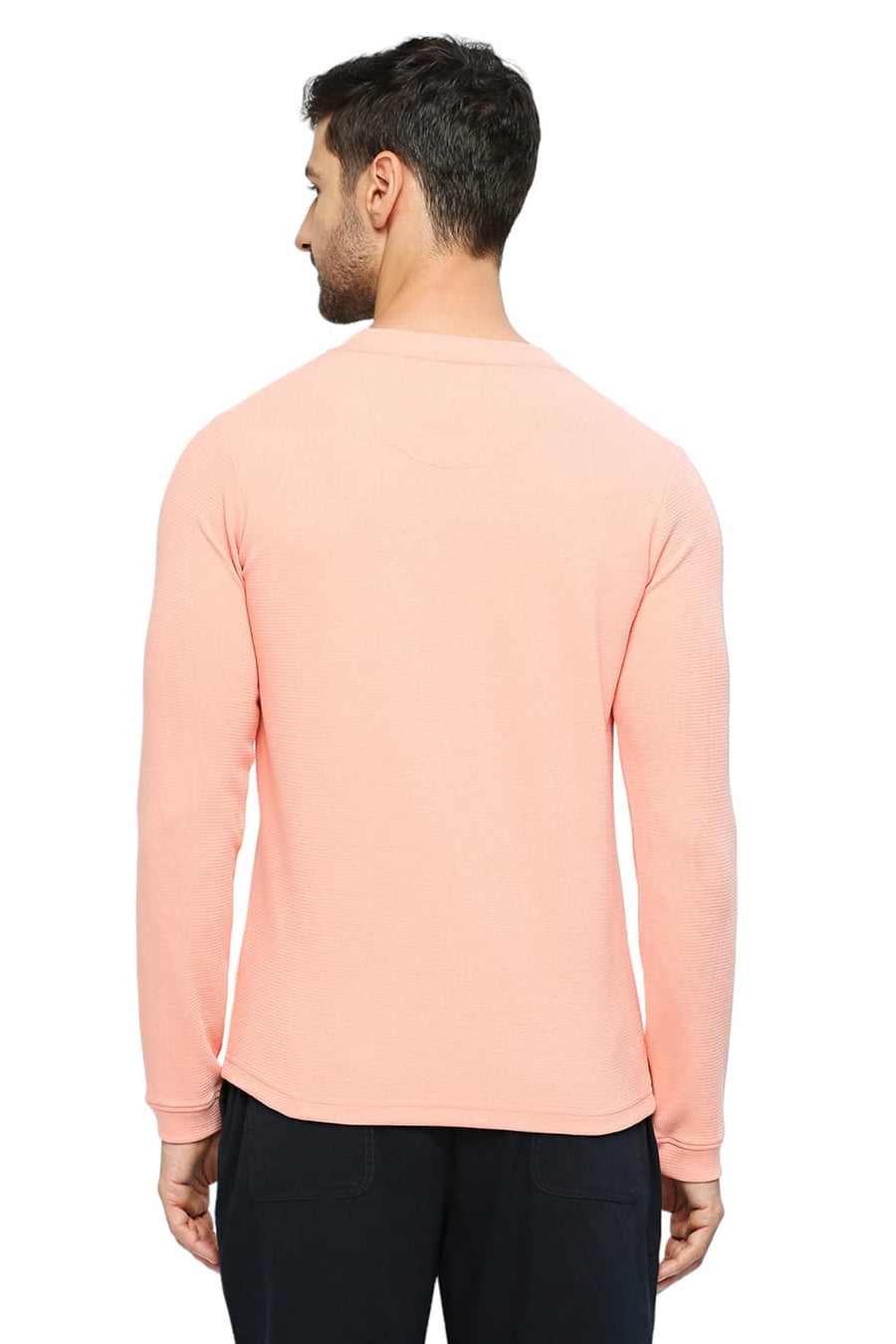 BASICS MUSCLE FIT APRICOT BLUSH COTTON POLYESTER STRETCH SOLID CREW T-SHIRTS
