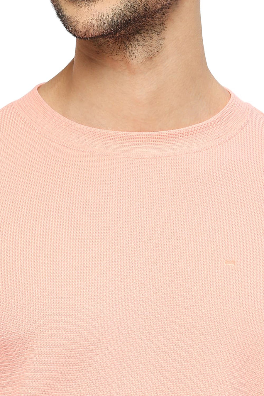 BASICS MUSCLE FIT APRICOT BLUSH COTTON POLYESTER STRETCH SOLID CREW T-SHIRTS