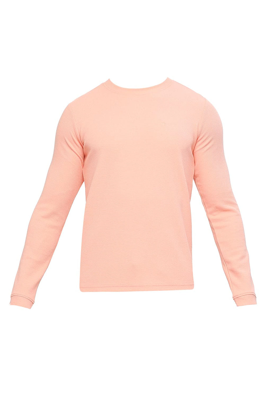 BASICS MUSCLE FIT APRICOT BLUSH COTTON POLYESTER STRETCH SOLID CREW T-SHIRTS