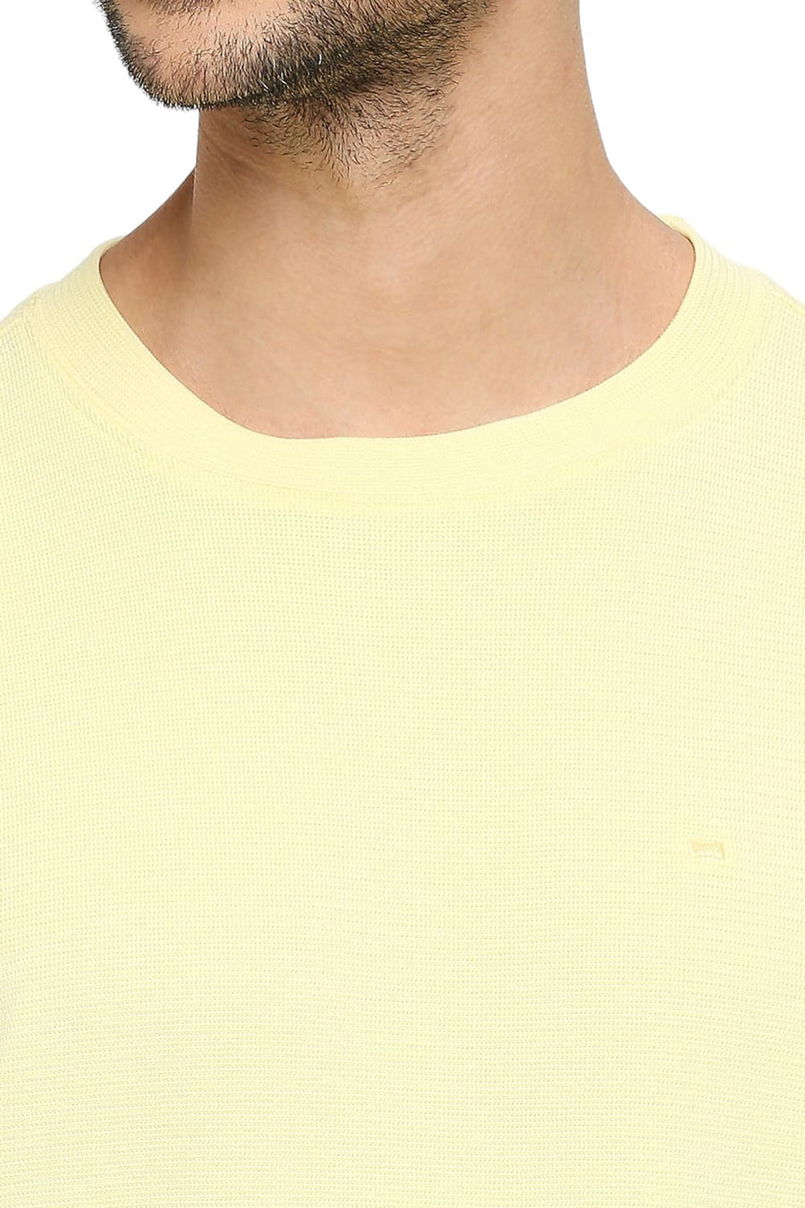 BASICS RELAXED FIT FRENCH VANILLA COTTON POLYESTER STRETCH SOLID CREW T-SHIRTS