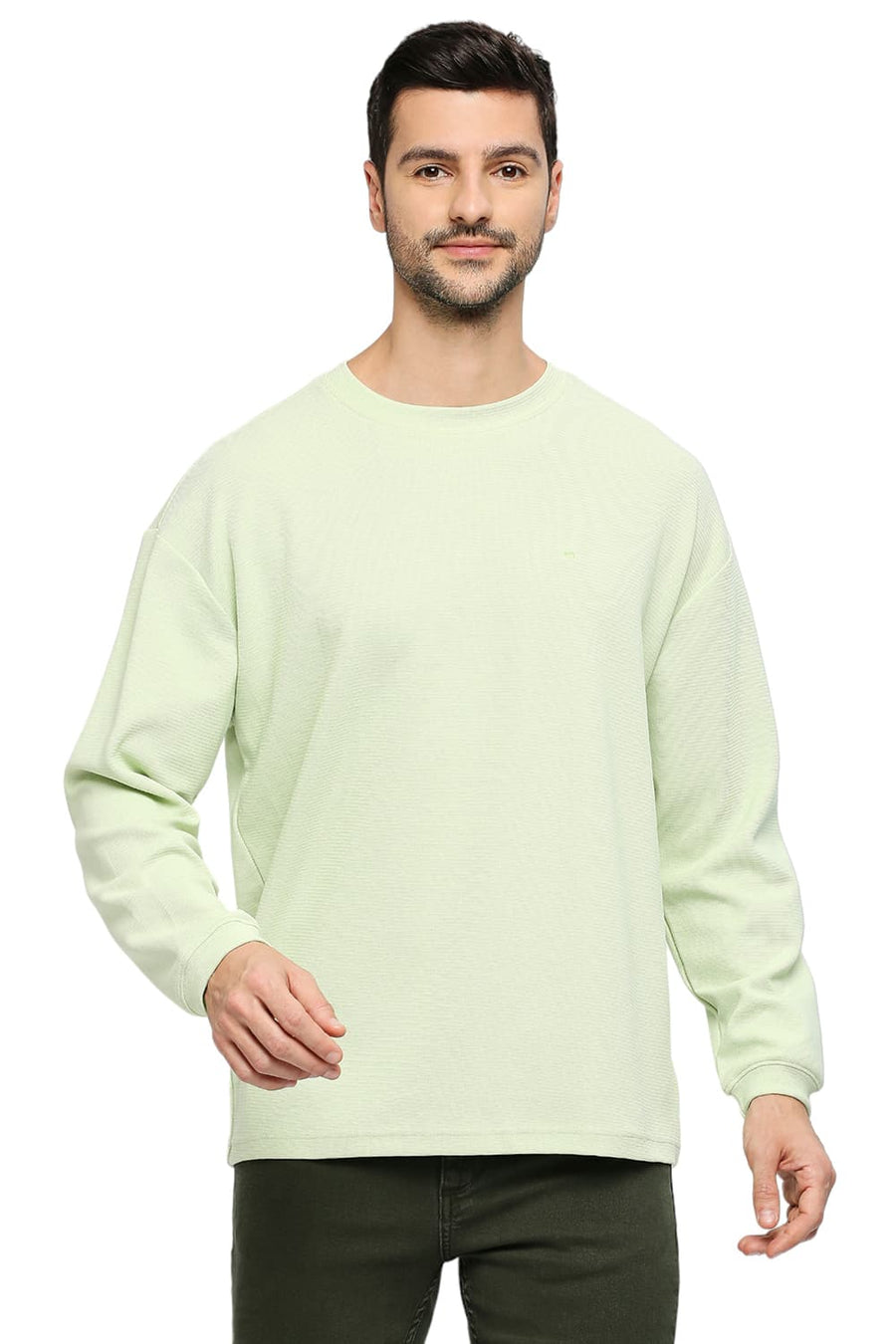 BASICS RELAXED FIT REED COTTON POLYESTER STRETCH SOLID CREW T-SHIRTS