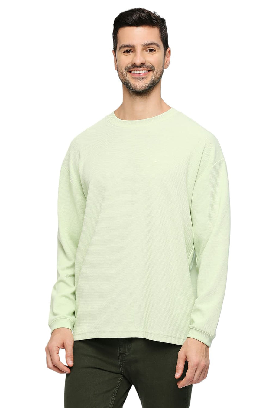 BASICS RELAXED FIT REED COTTON POLYESTER STRETCH SOLID CREW T-SHIRTS