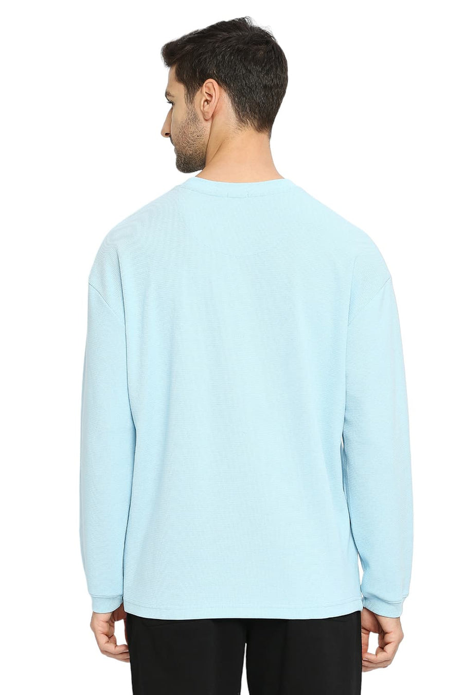 BASICS RELAXED FIT CRYSTAL BLUE COTTON POLYESTER STRETCH SOLID CREW T-SHIRTS