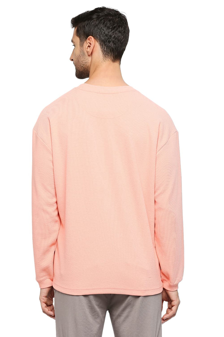 BASICS RELAXED FIT APRICOT BLUSH COTTON POLYESTER STRETCH SOLID CREW T-SHIRTS