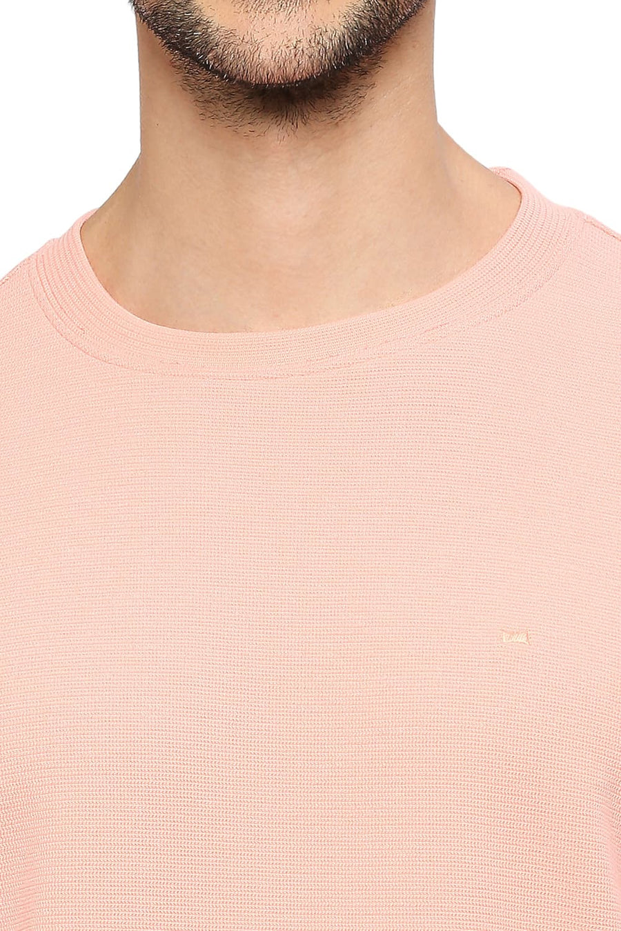 BASICS RELAXED FIT APRICOT BLUSH COTTON POLYESTER STRETCH SOLID CREW T-SHIRTS
