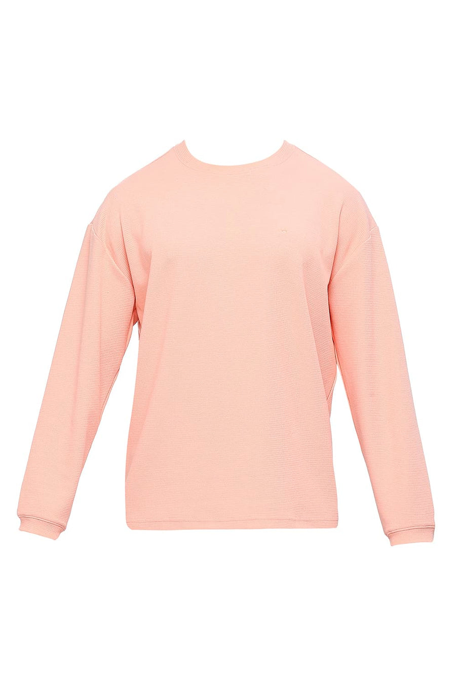 BASICS RELAXED FIT APRICOT BLUSH COTTON POLYESTER STRETCH SOLID CREW T-SHIRTS