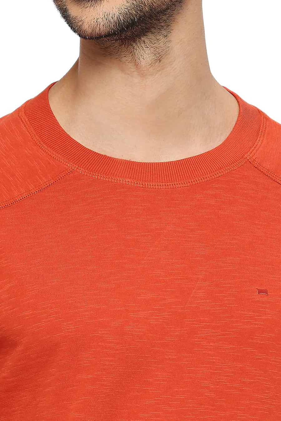 BASICS MUSCLE FIT BURNT OCHRE COTTON SOLID CREW T-SHIRTS