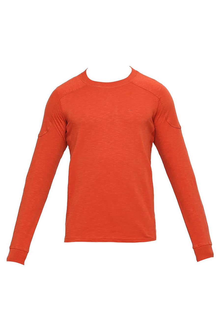 BASICS MUSCLE FIT BURNT OCHRE COTTON SOLID CREW T-SHIRTS