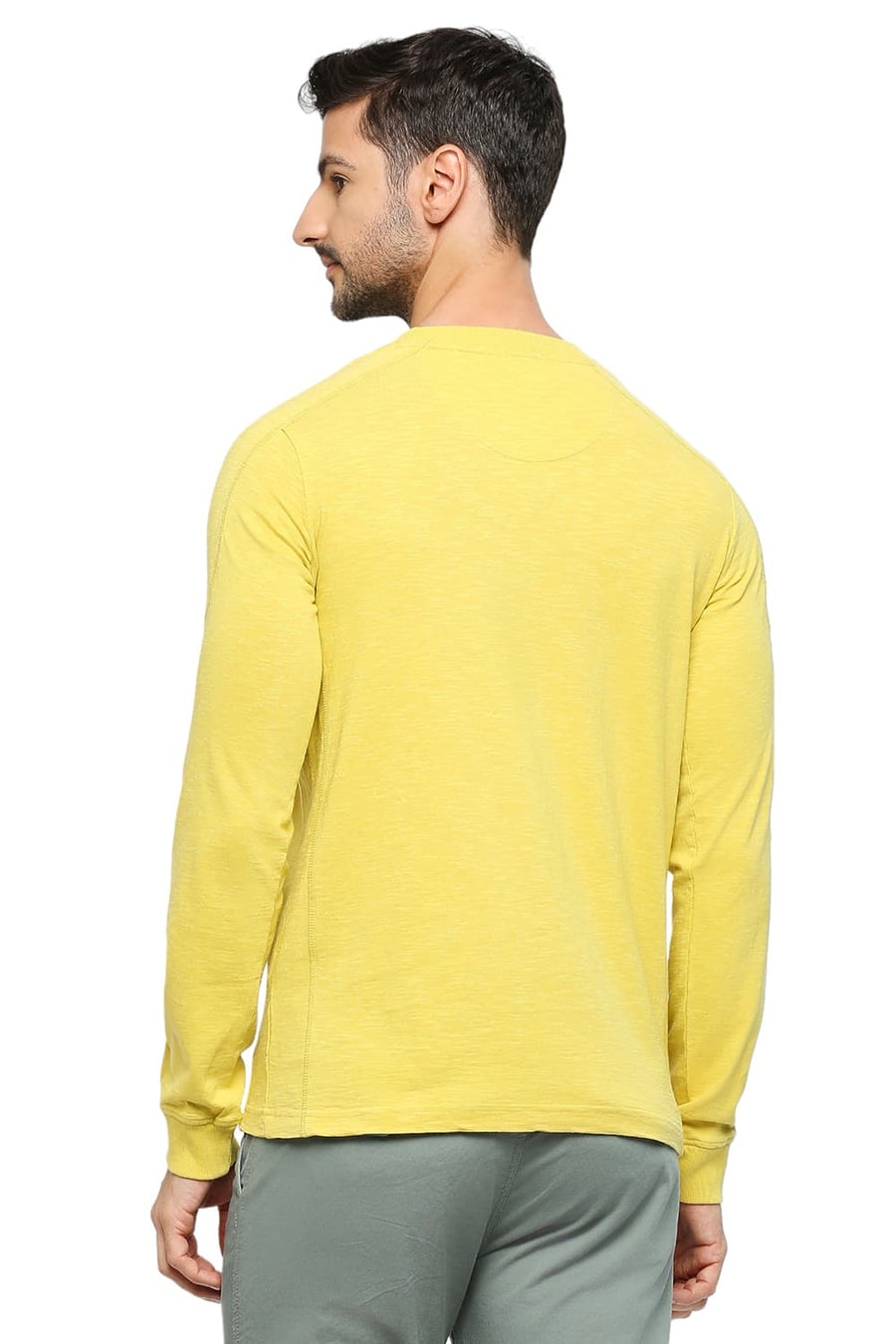 BASICS MUSCLE FIT CELERY COTTON SOLID CREW T-SHIRTS
