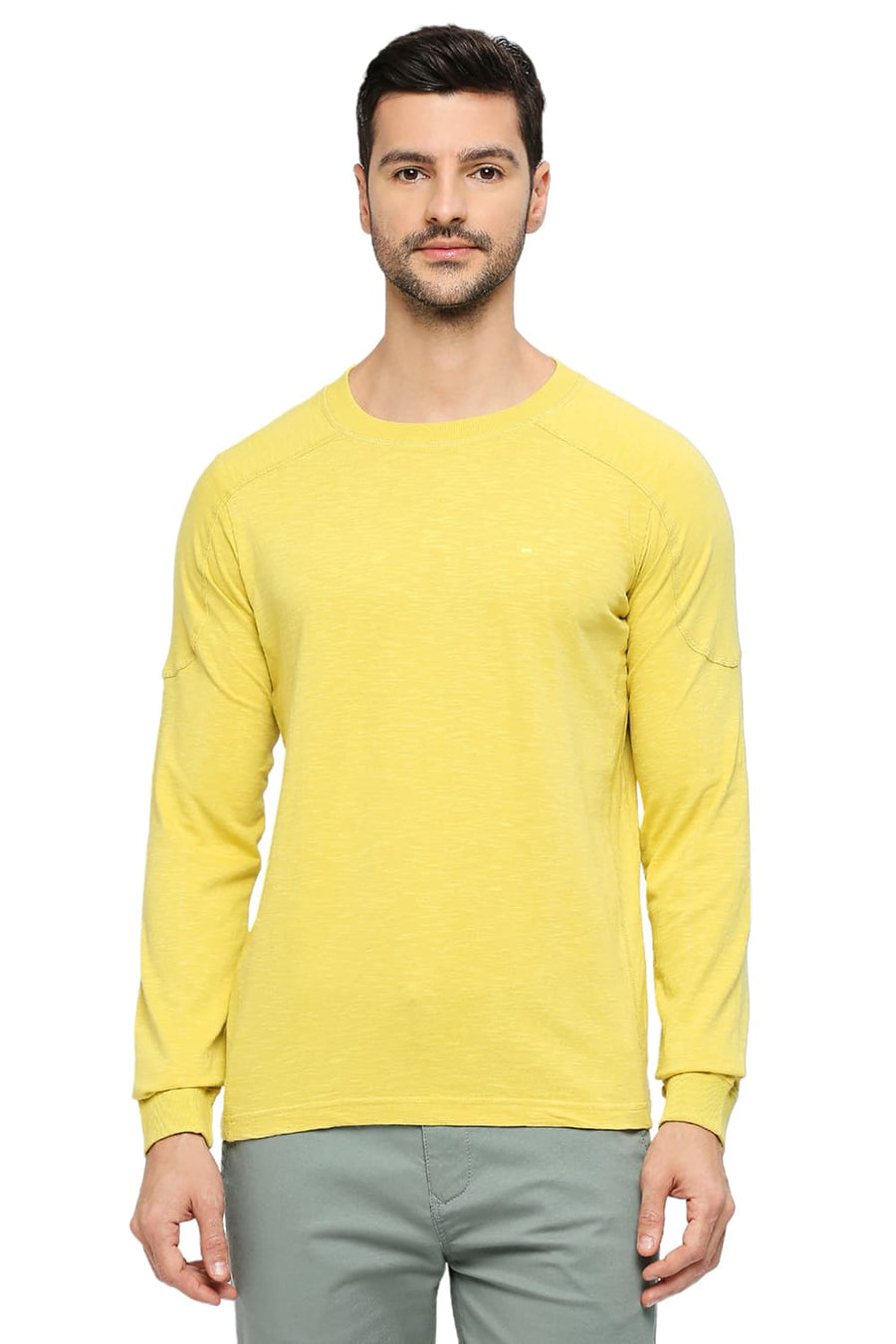 BASICS MUSCLE FIT CELERY COTTON SOLID CREW T-SHIRTS