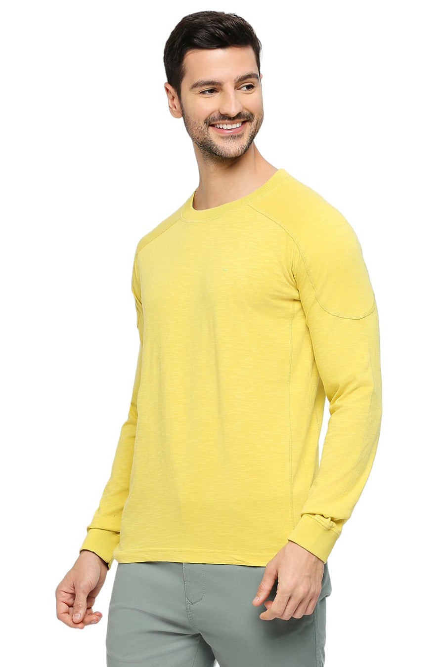 BASICS MUSCLE FIT CELERY COTTON SOLID CREW T-SHIRTS