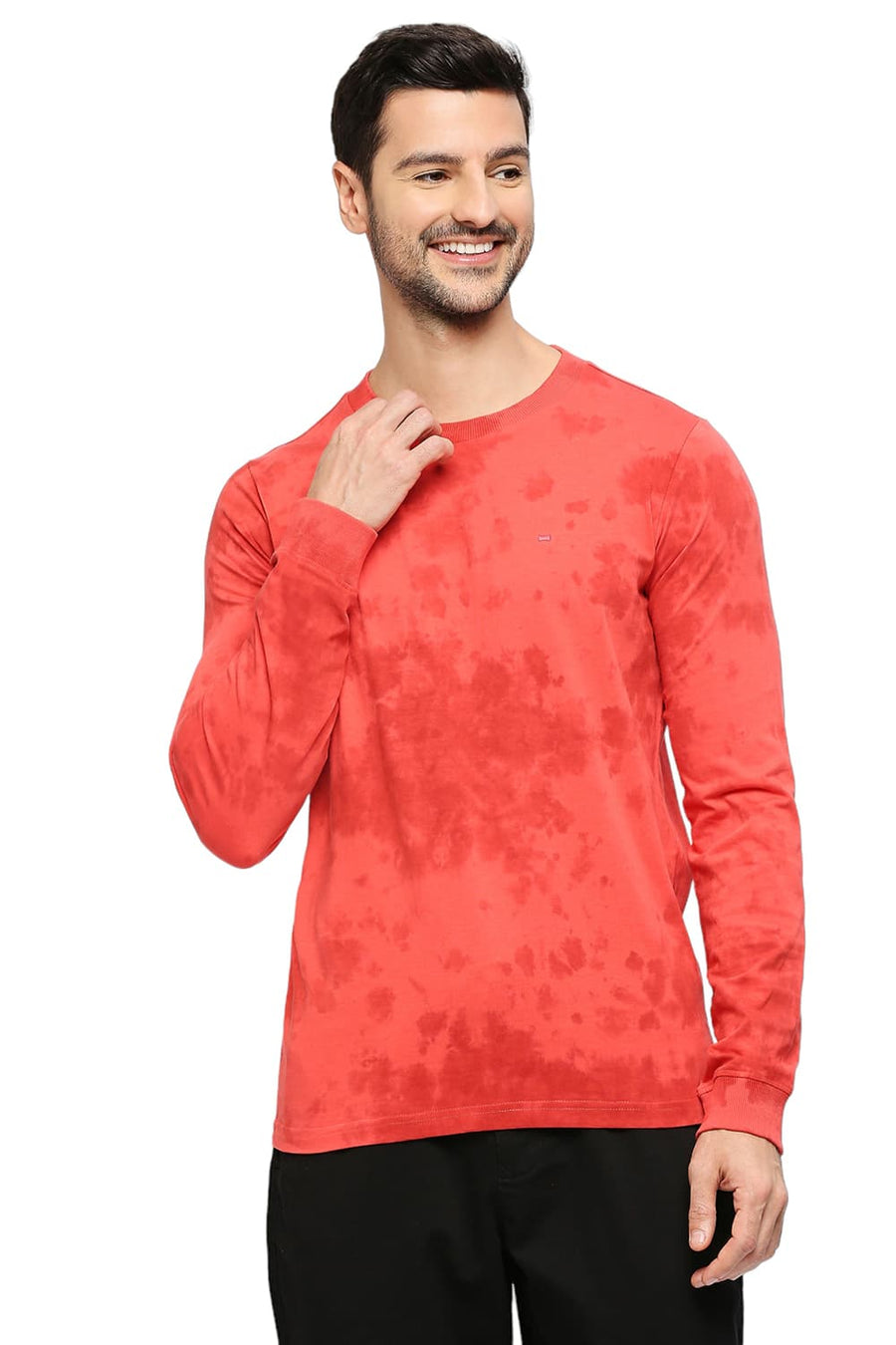BASICS MUSCLE FIT CAYENNE COTTON TIE DYE CREW T-SHIRTS
