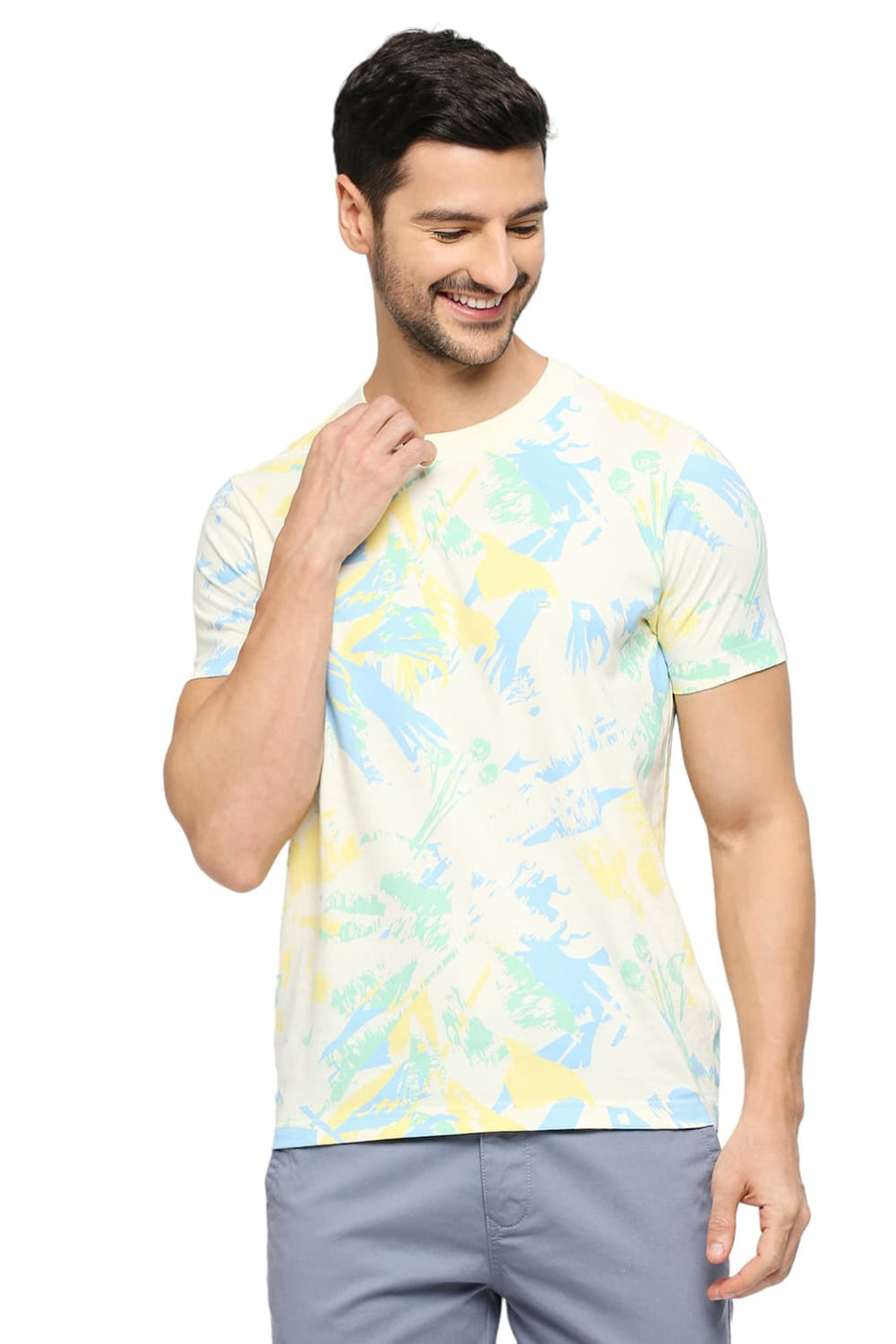 BASICS MUSCLE FIT PAPYRUS COTTON PRINTED CREW T-SHIRTS