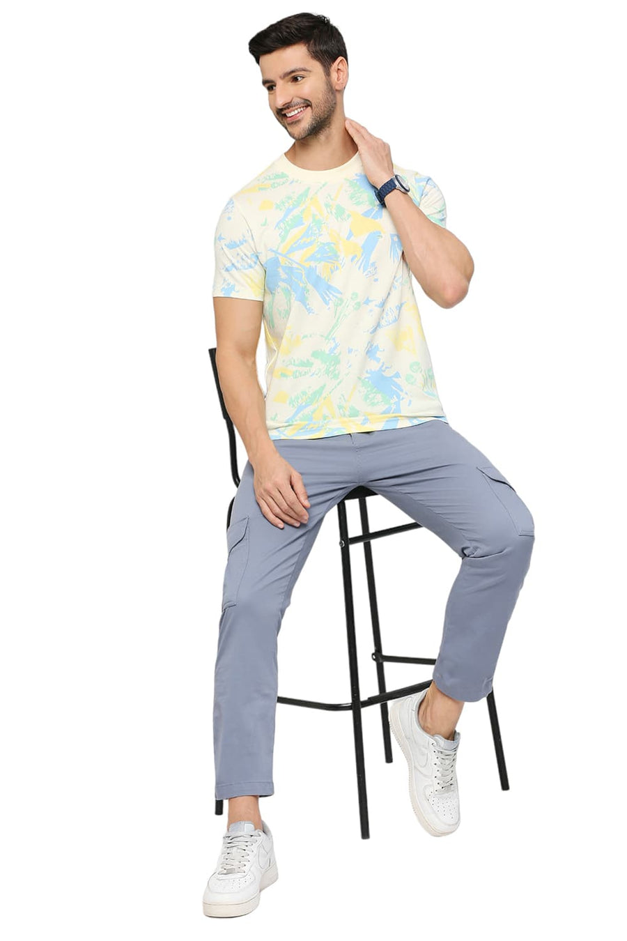 BASICS MUSCLE FIT PAPYRUS COTTON PRINTED CREW T-SHIRTS