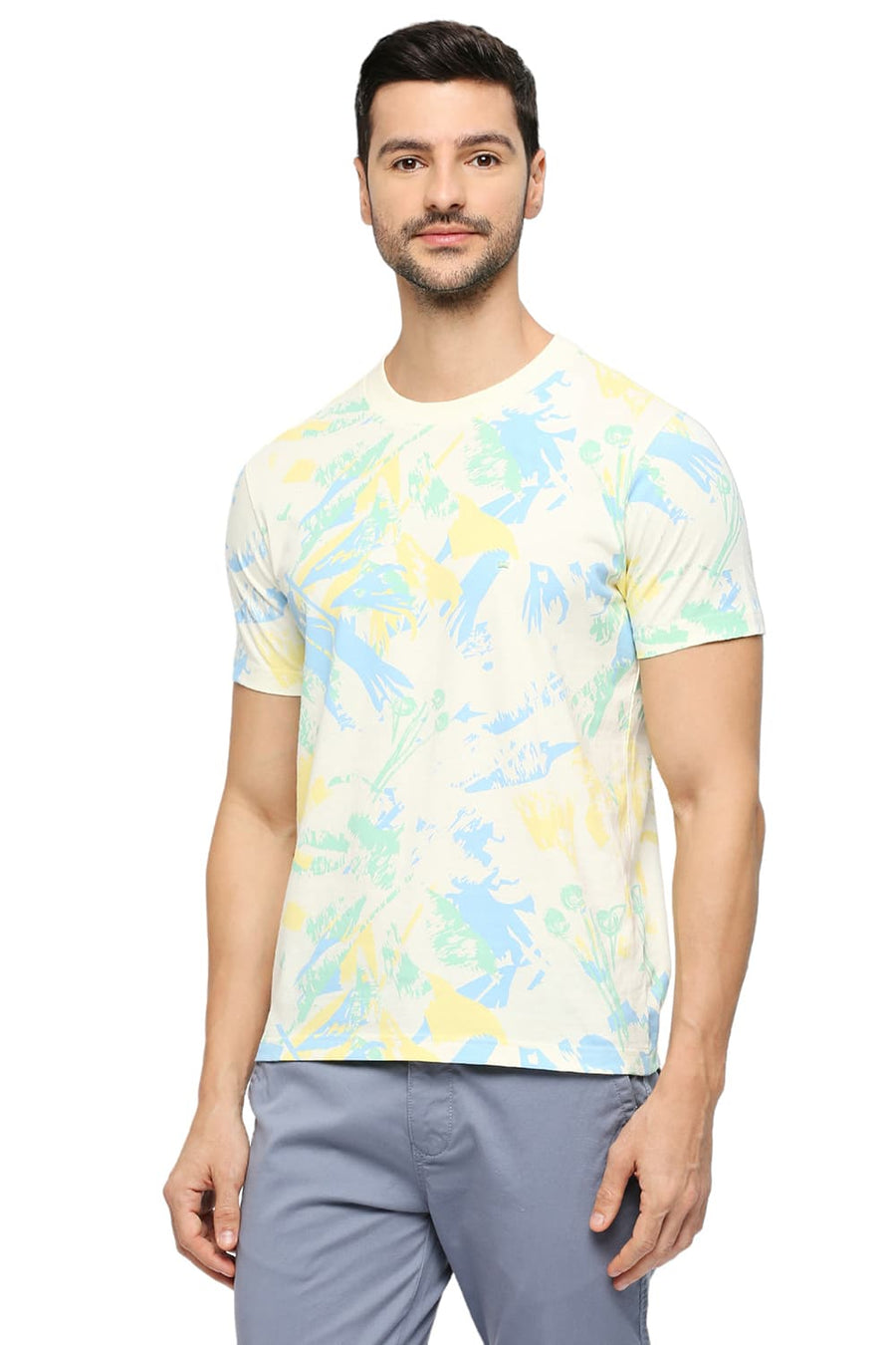 BASICS MUSCLE FIT PAPYRUS COTTON PRINTED CREW T-SHIRTS