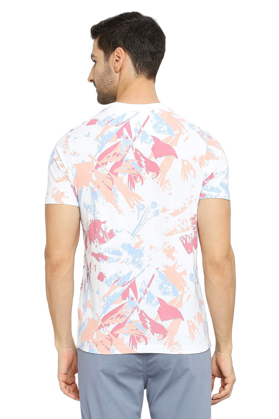 BASICS MUSCLE FIT BRIGHT WHITE COTTON PRINTED CREW T-SHIRTS