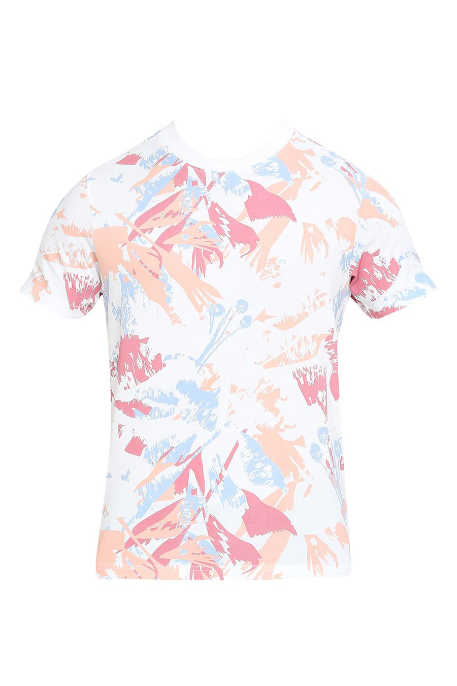 BASICS MUSCLE FIT BRIGHT WHITE COTTON PRINTED CREW T-SHIRTS
