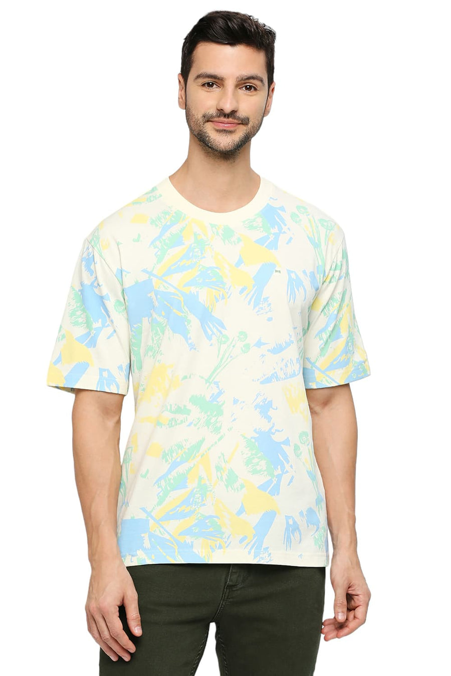 BASICS RELAXED FIT PAPYRUS COTTON PRINTED CREW T-SHIRTS