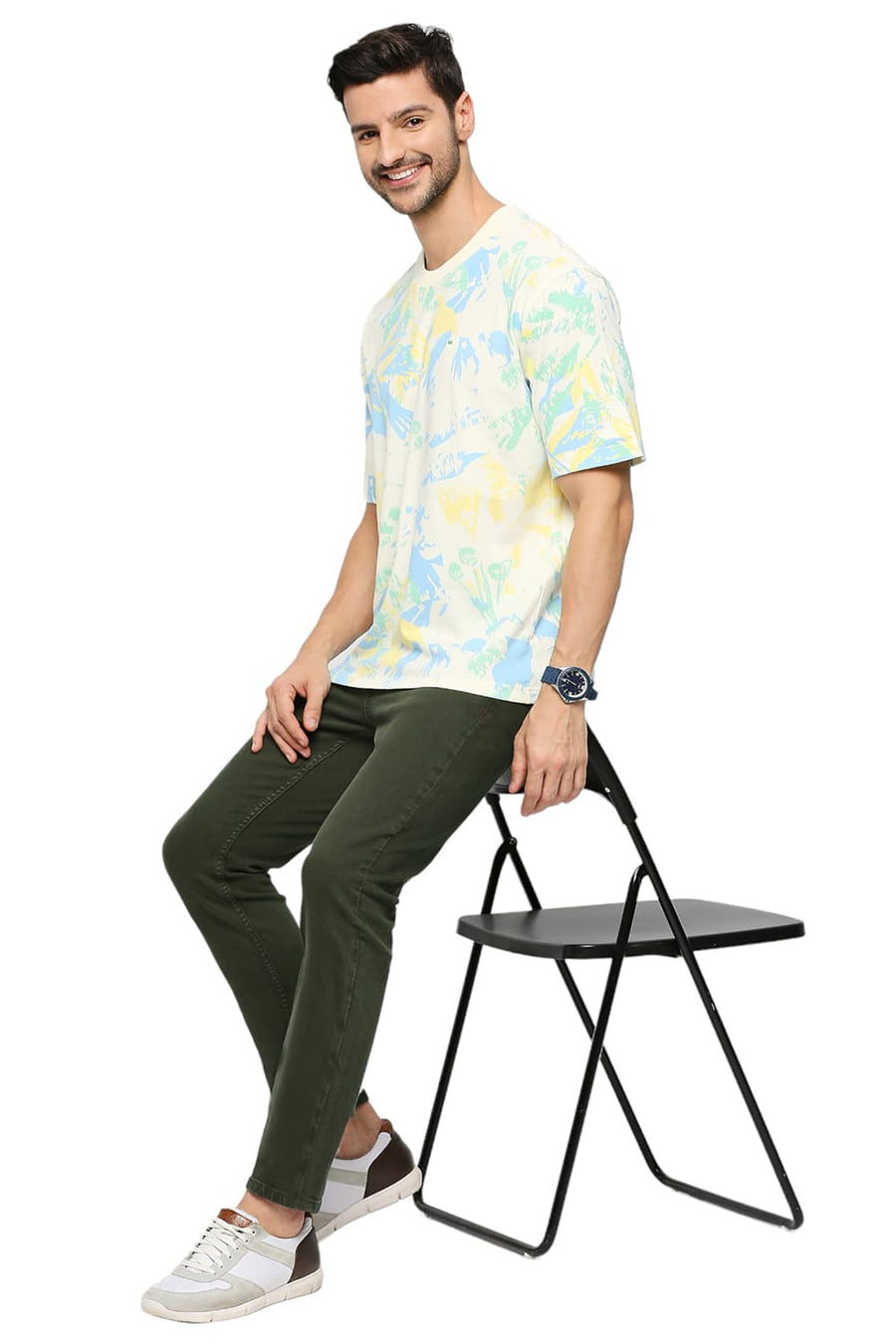 BASICS RELAXED FIT PAPYRUS COTTON PRINTED CREW T-SHIRTS