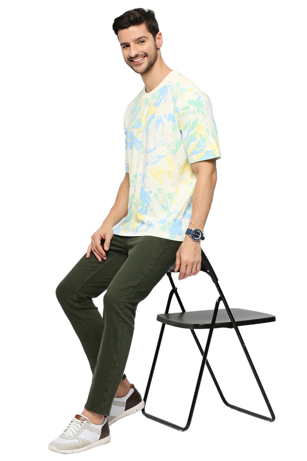BASICS RELAXED FIT COTTON PRINTED CREW T-SHIRTS