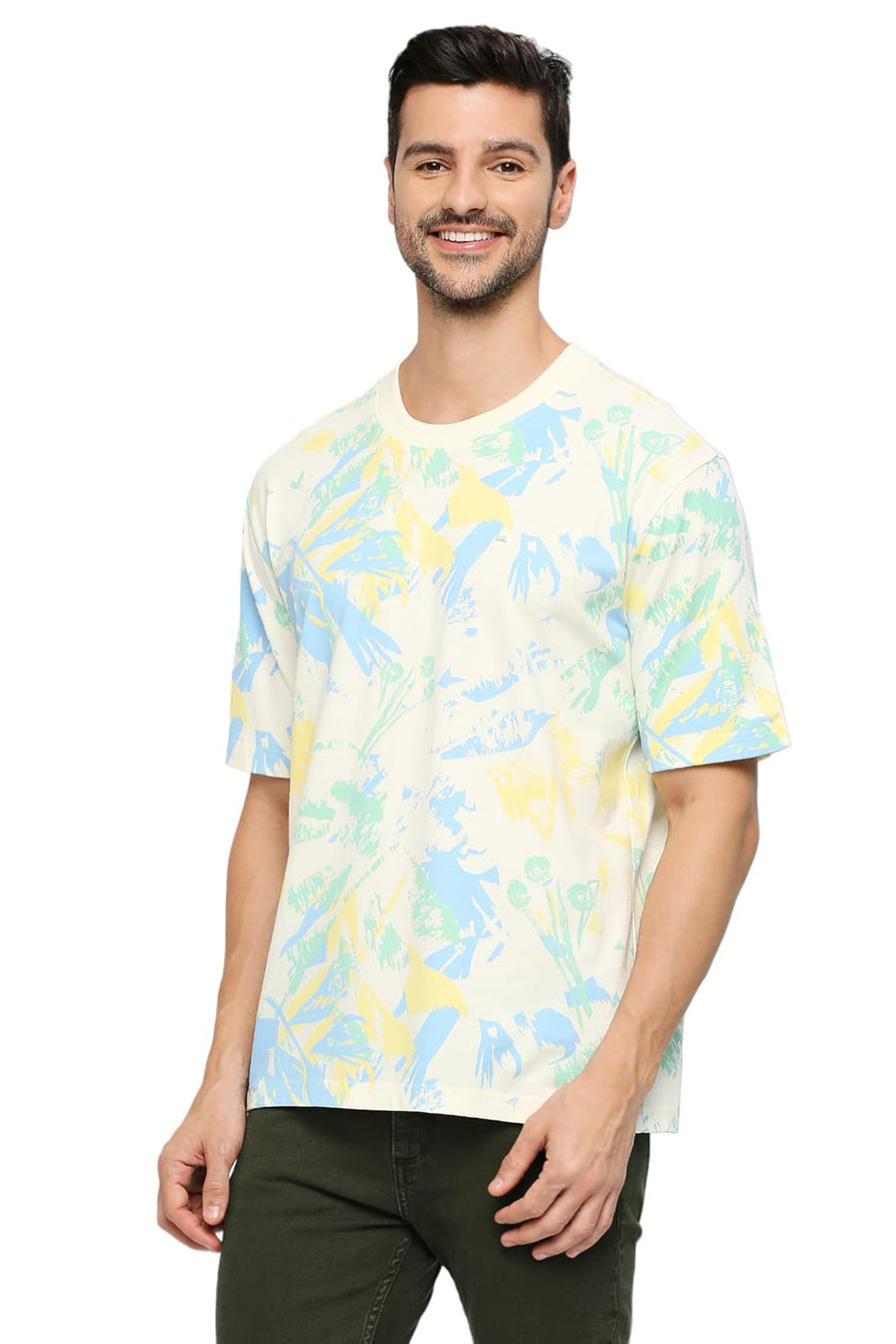BASICS RELAXED FIT PAPYRUS COTTON PRINTED CREW T-SHIRTS