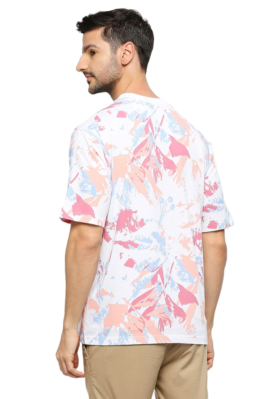 BASICS RELAXED FIT BRIGHT WHITE COTTON PRINTED CREW T-SHIRTS