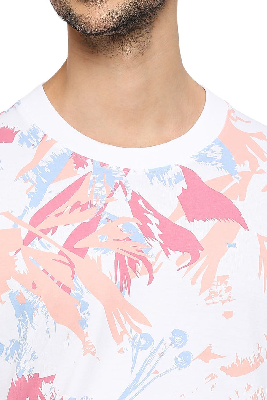 BASICS RELAXED FIT BRIGHT WHITE COTTON PRINTED CREW T-SHIRTS