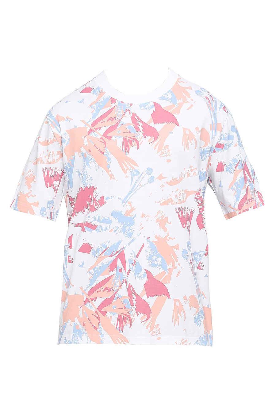 BASICS RELAXED FIT BRIGHT WHITE COTTON PRINTED CREW T-SHIRTS