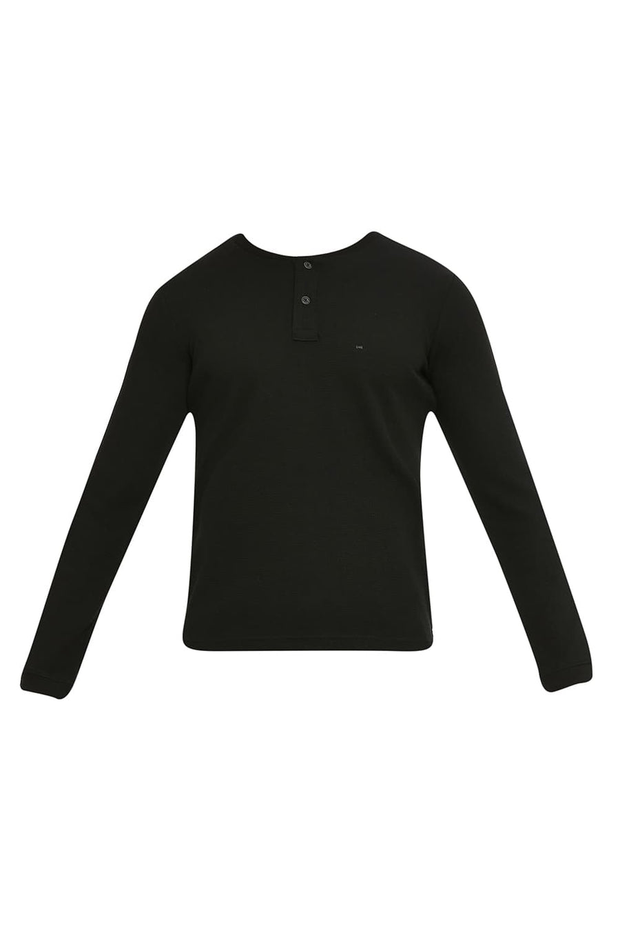 BASICS MUSCLE FIT BLACK BEAUTY COTTON POLYESTER STRETCH SOLID HENLEY T-SHIRTS