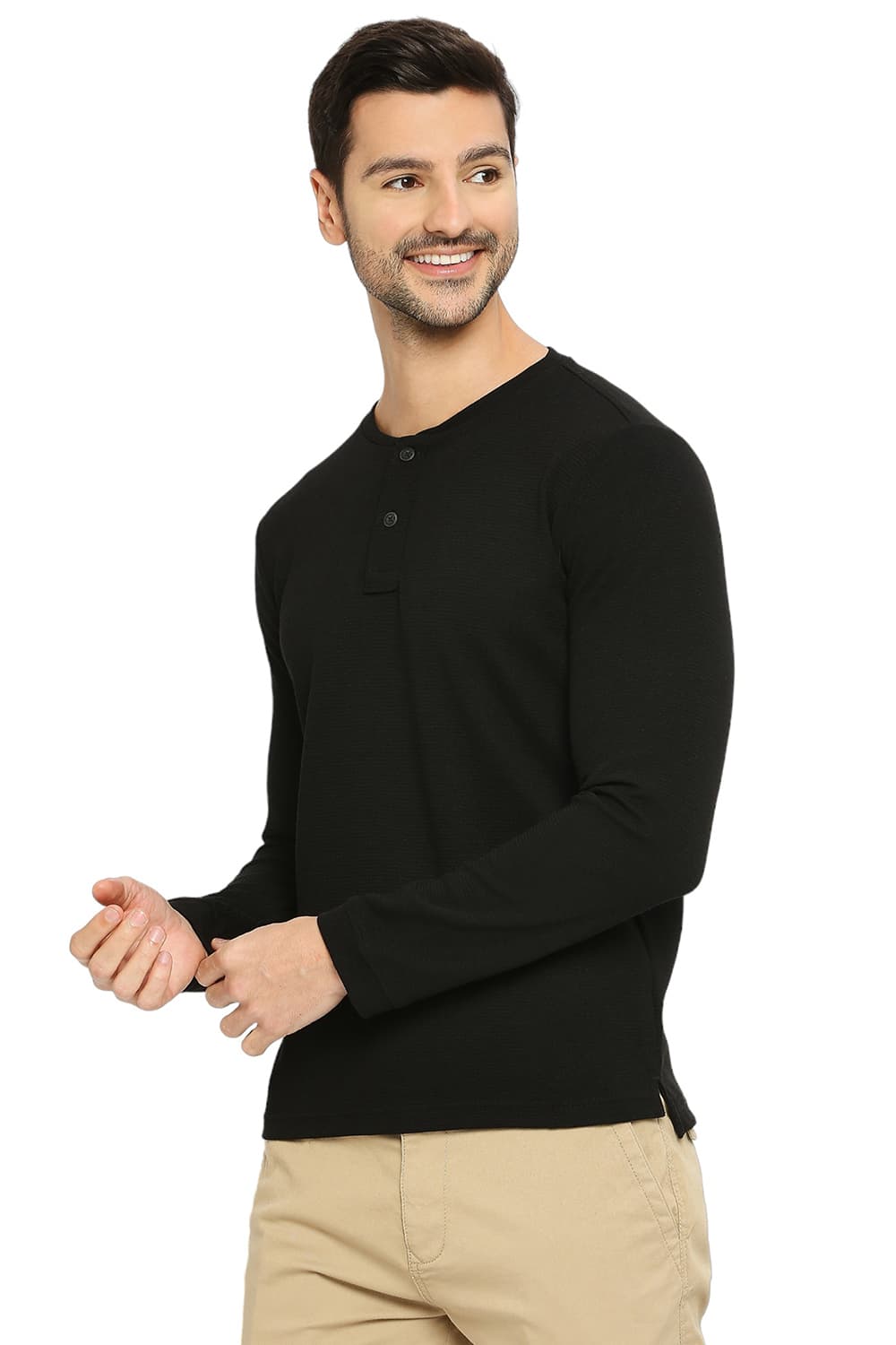 REGULAR FIT COTTON POLYESTER STRETCH SOLID HENLY T-SHIRTS