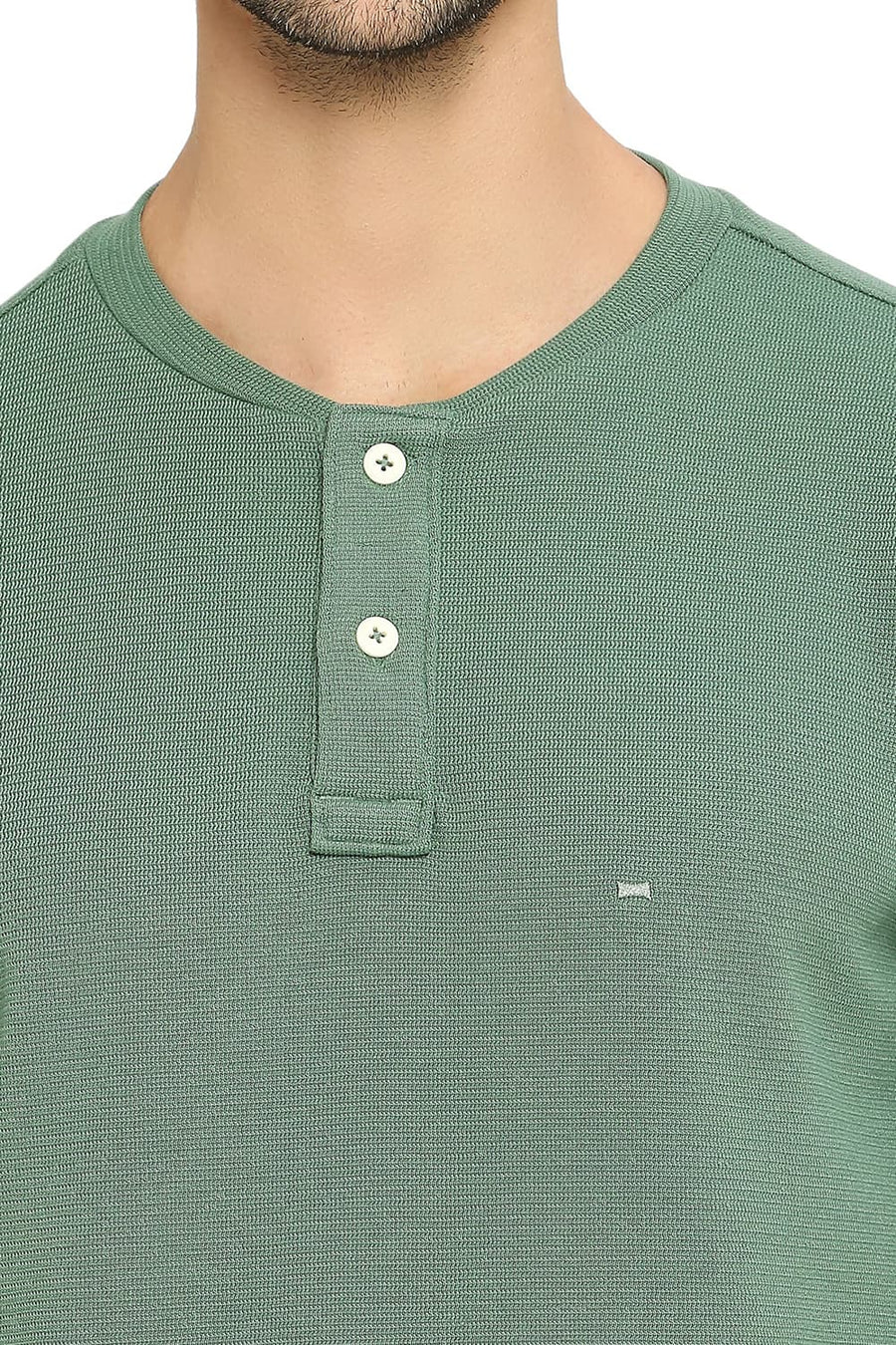 BASICS MUSCLE FIT MYRTLE COTTON POLYESTER STRETCH SOLID HENLEY T-SHIRTS