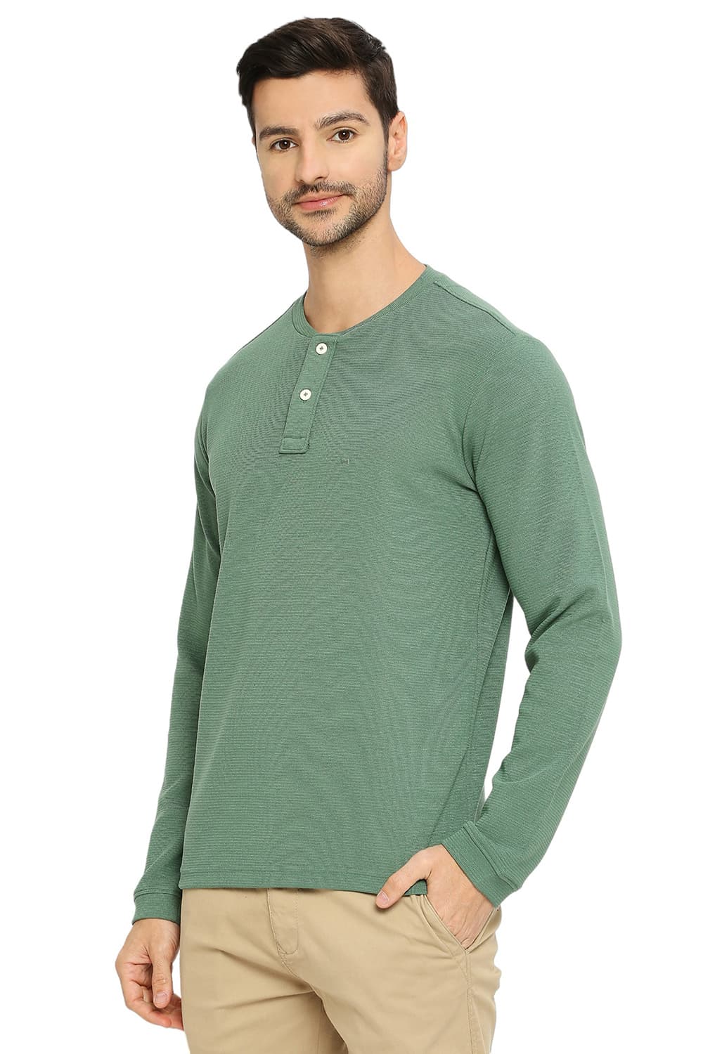 REGULAR FIT COTTON POLYESTER STRETCH SOLID HENLY T-SHIRTS