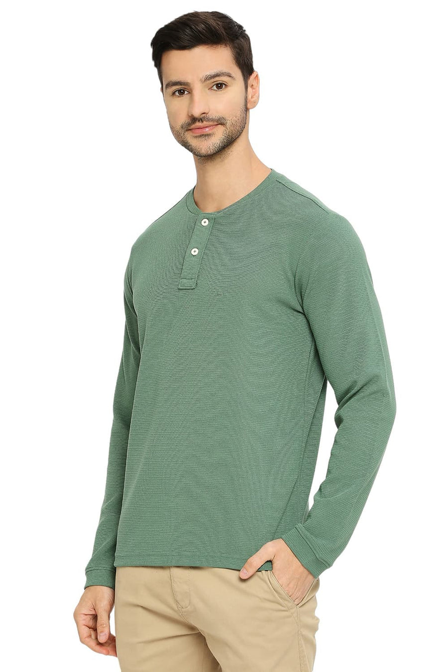 BASICS MUSCLE FIT MYRTLE COTTON POLYESTER STRETCH SOLID HENLEY T-SHIRTS
