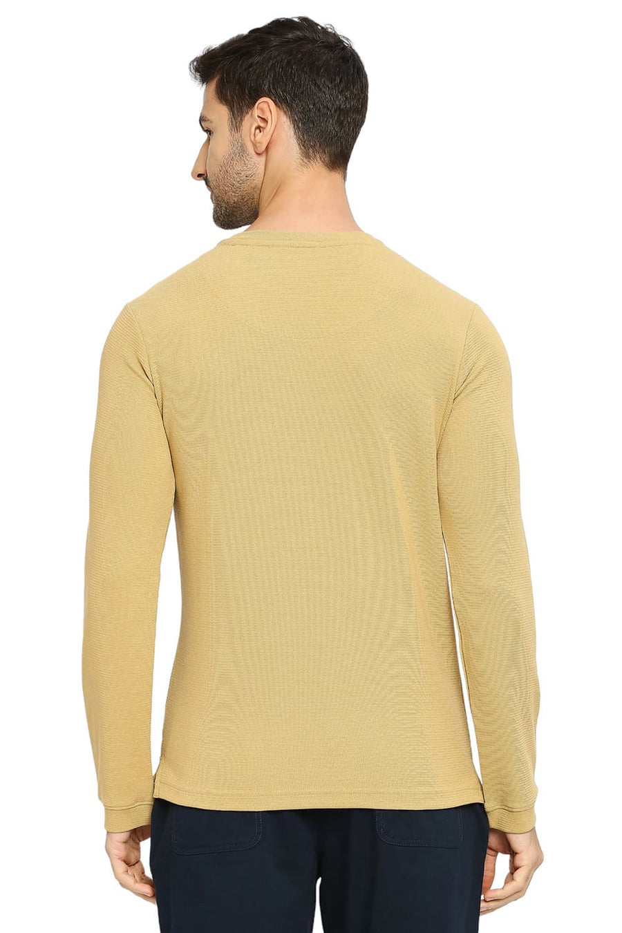 BASICS MUSCLE FIT CURRY COTTON POLYESTER STRETCH SOLID HENLEY T-SHIRTS