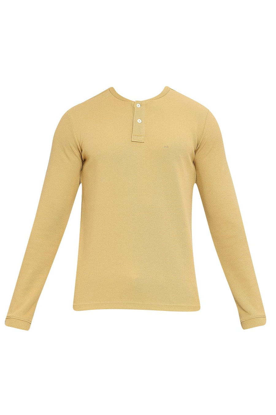 BASICS MUSCLE FIT CURRY COTTON POLYESTER STRETCH SOLID HENLEY T-SHIRTS