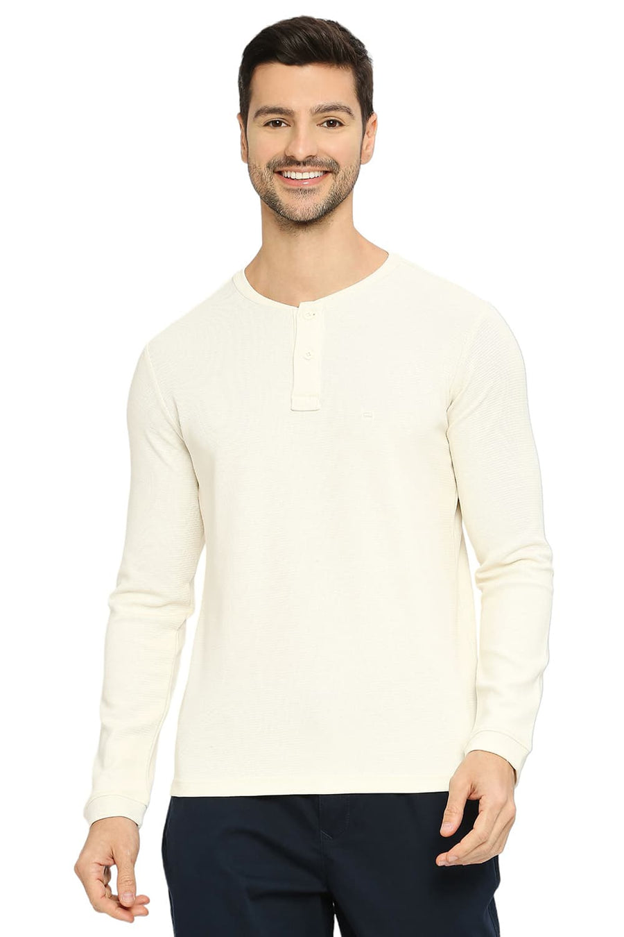 BASICS MUSCLE FIT ARCTIC WOLF COTTON POLYESTER STRETCH SOLID HENLEY T-SHIRTS