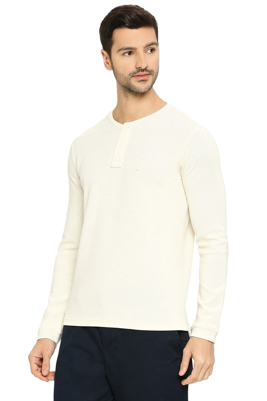 BASICS MUSCLE FIT ARCTIC WOLF COTTON POLYESTER STRETCH SOLID HENLEY T-SHIRTS