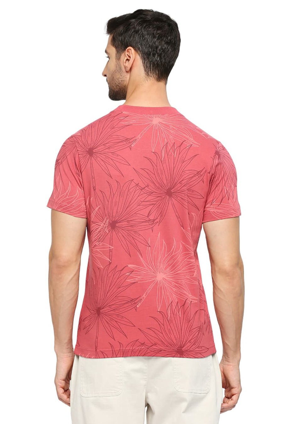 BASICS MUSCLE FIT GARNET ROSE COTTON PRINTED CREW T-SHIRTS