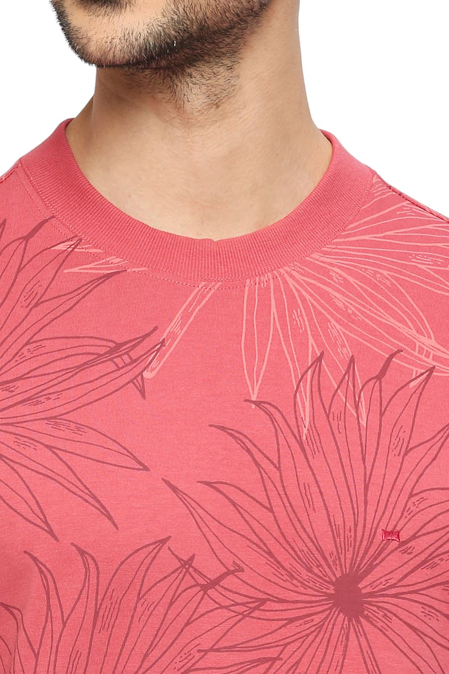 BASICS MUSCLE FIT GARNET ROSE COTTON PRINTED CREW T-SHIRTS