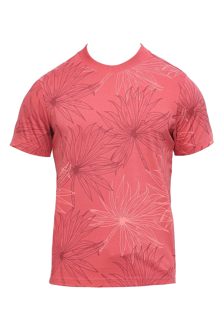 BASICS MUSCLE FIT GARNET ROSE COTTON PRINTED CREW T-SHIRTS