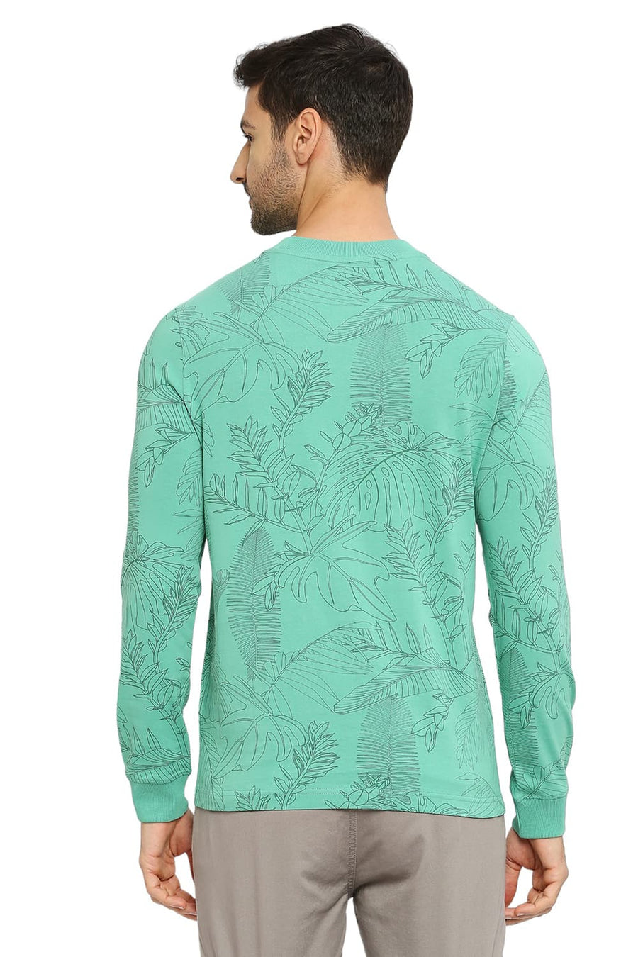 BASICS MUSCLE FIT GREEN SPRUCE COTTON PRINTED CREW T-SHIRTS
